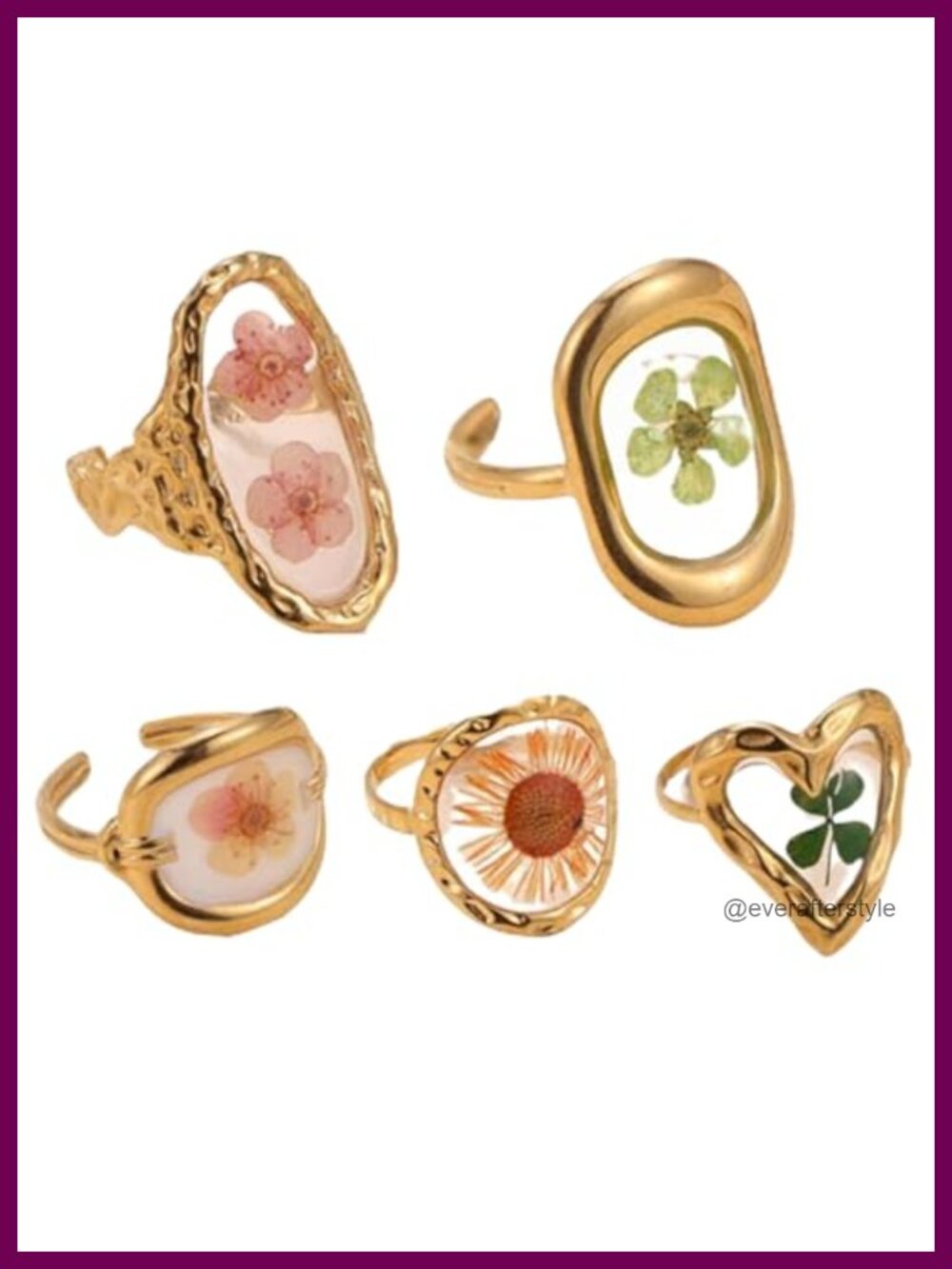 18k Gold Plated Floral Adjustable Rings Chunky Stackable Ring Set
